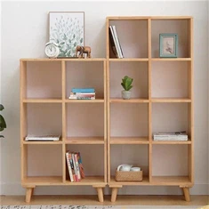 ตู้หนังสือไม้โอ๊คพร้อมชั้นวางแบบปรับได้